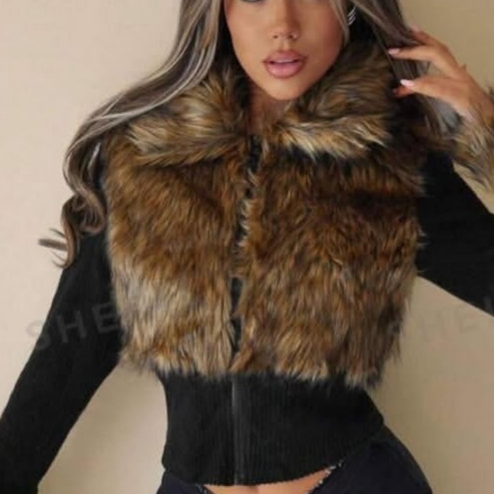 Faux Fur Trim Black Jacket